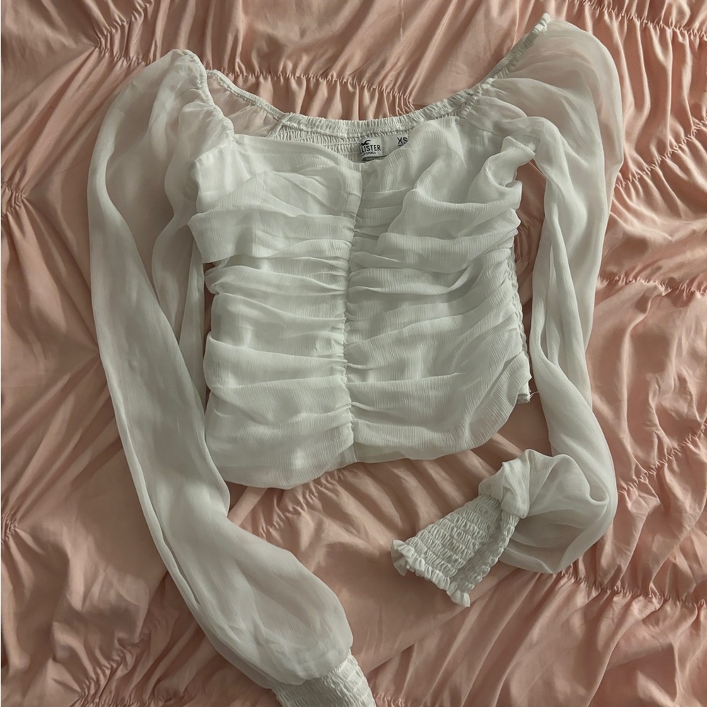 Zara White Ruched Blouse